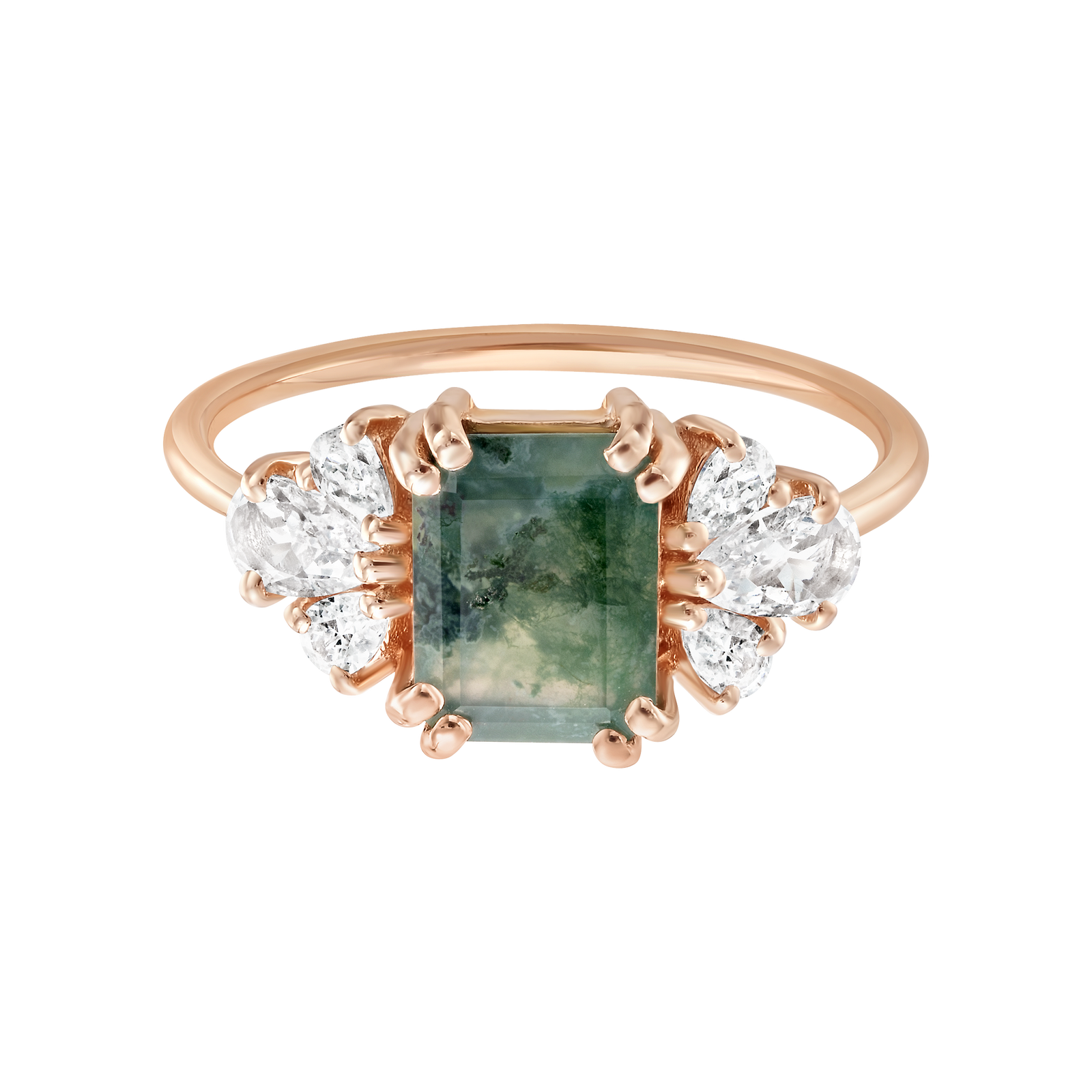 Rose Gold Moss Agate & Diamond Empress Ring