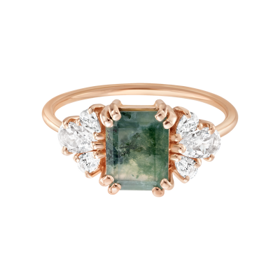 Rose Gold Moss Agate & Diamond Empress Ring