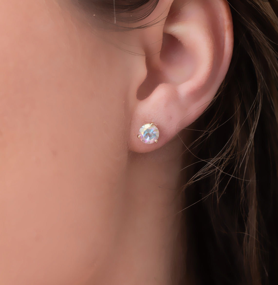 Solid 14kt Gold Opalescent Topaz Solo Studs