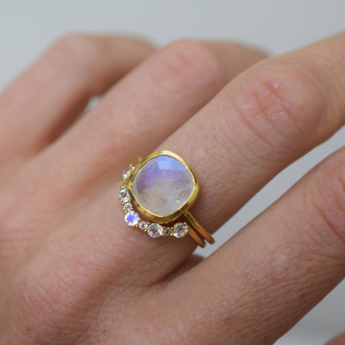 Rainbow Moonstone & Topaz Arc Ring