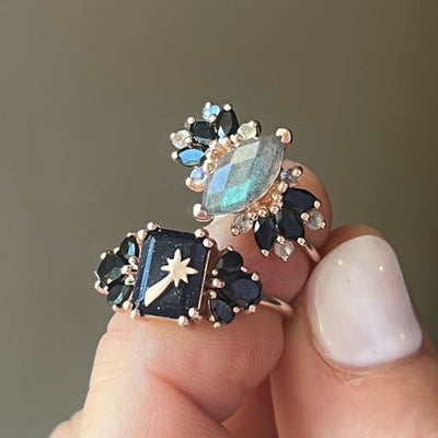 Rose Gold Sunstone & Black Onyx Wish Upon A Shooting Star Ring