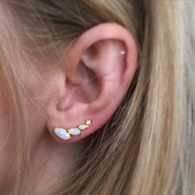 Opal and Diamond Wing Ear Climbers
