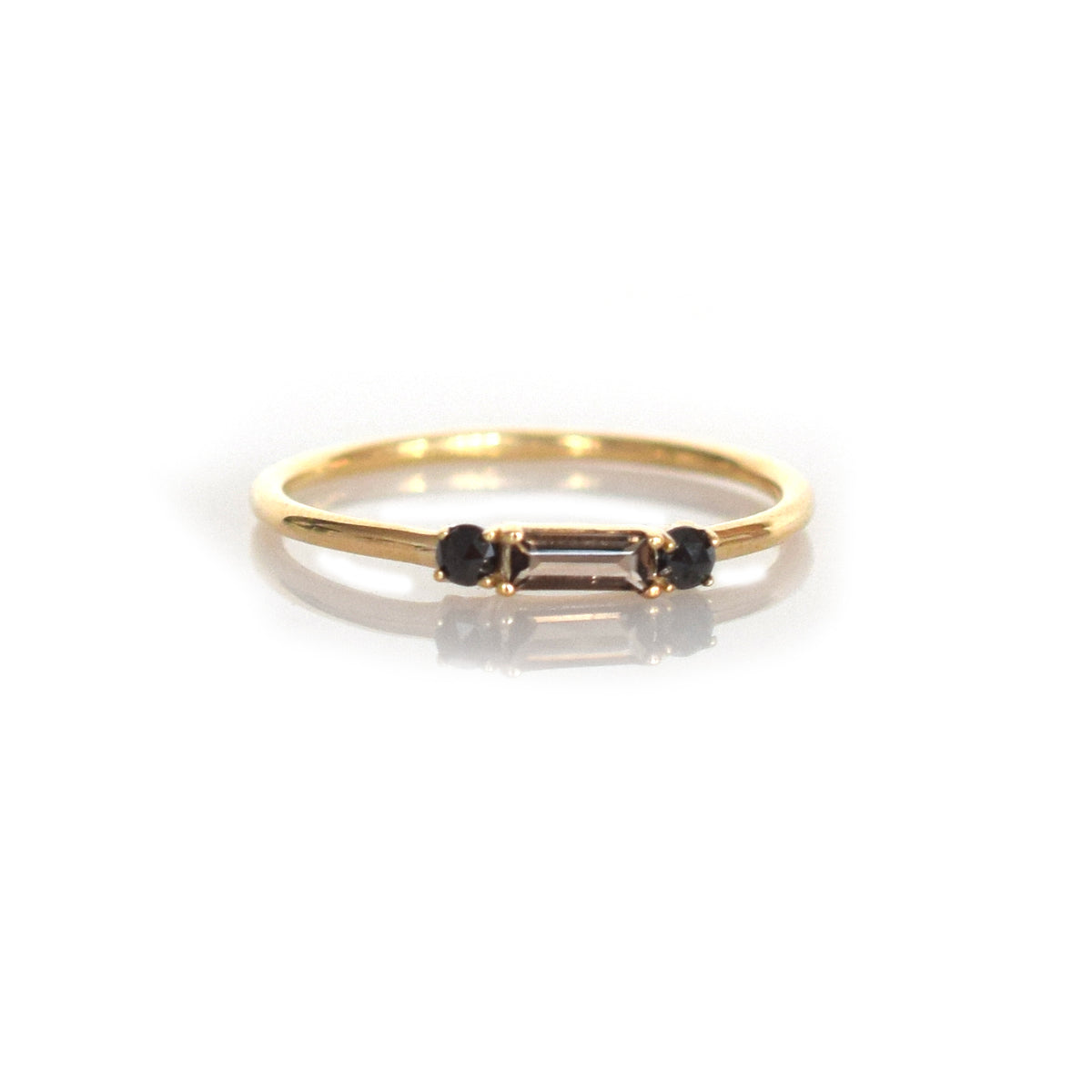 14kt Gold Smoky Quartz & Black Diamond Baguette Crush Ring