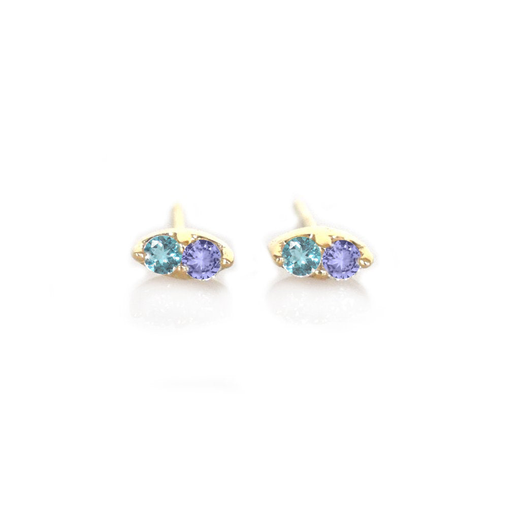 14kt Gold Tanzanite and London Blue Topaz Pavillion Studs