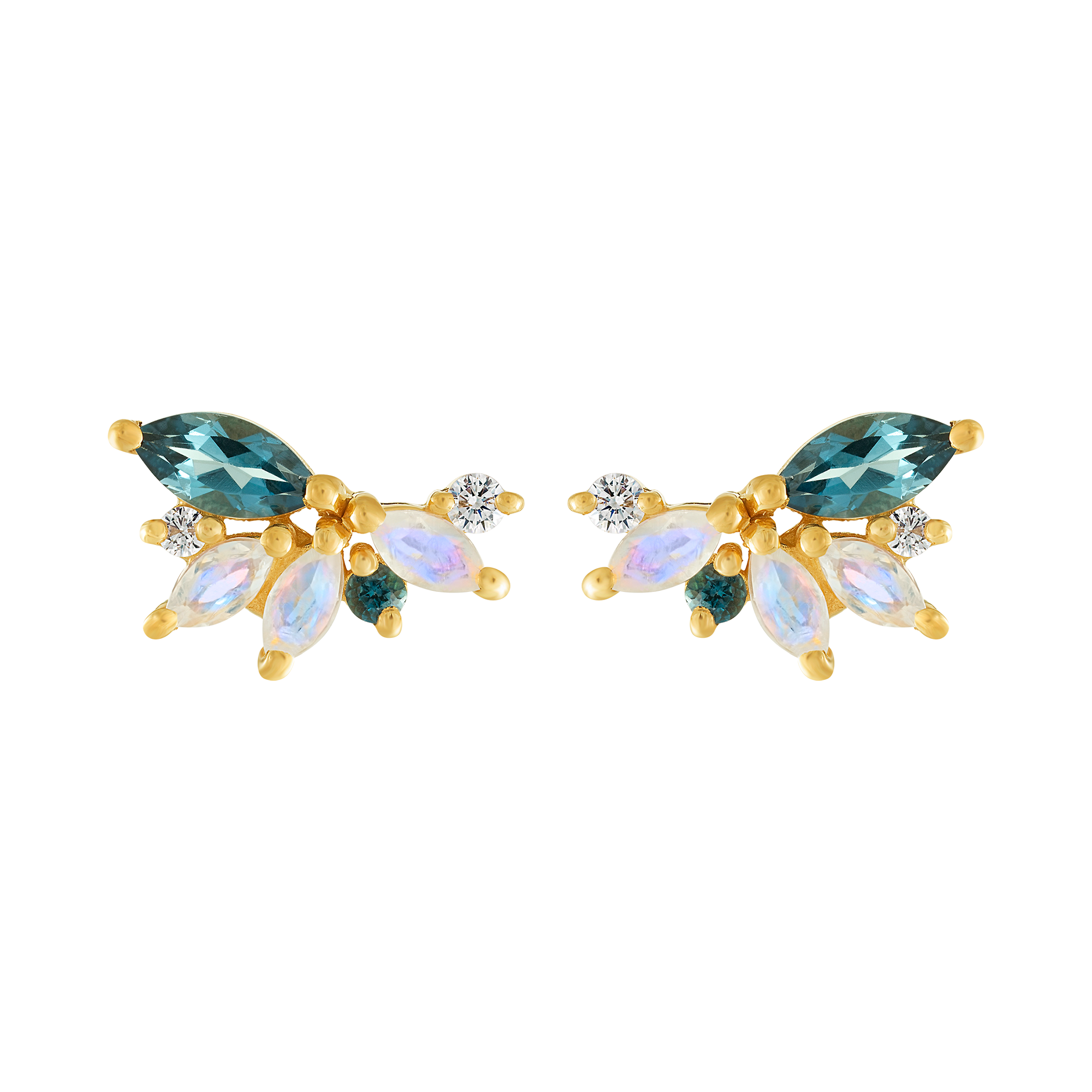 Rainbow Moonstone & London Blue Topaz Butterfly Studs