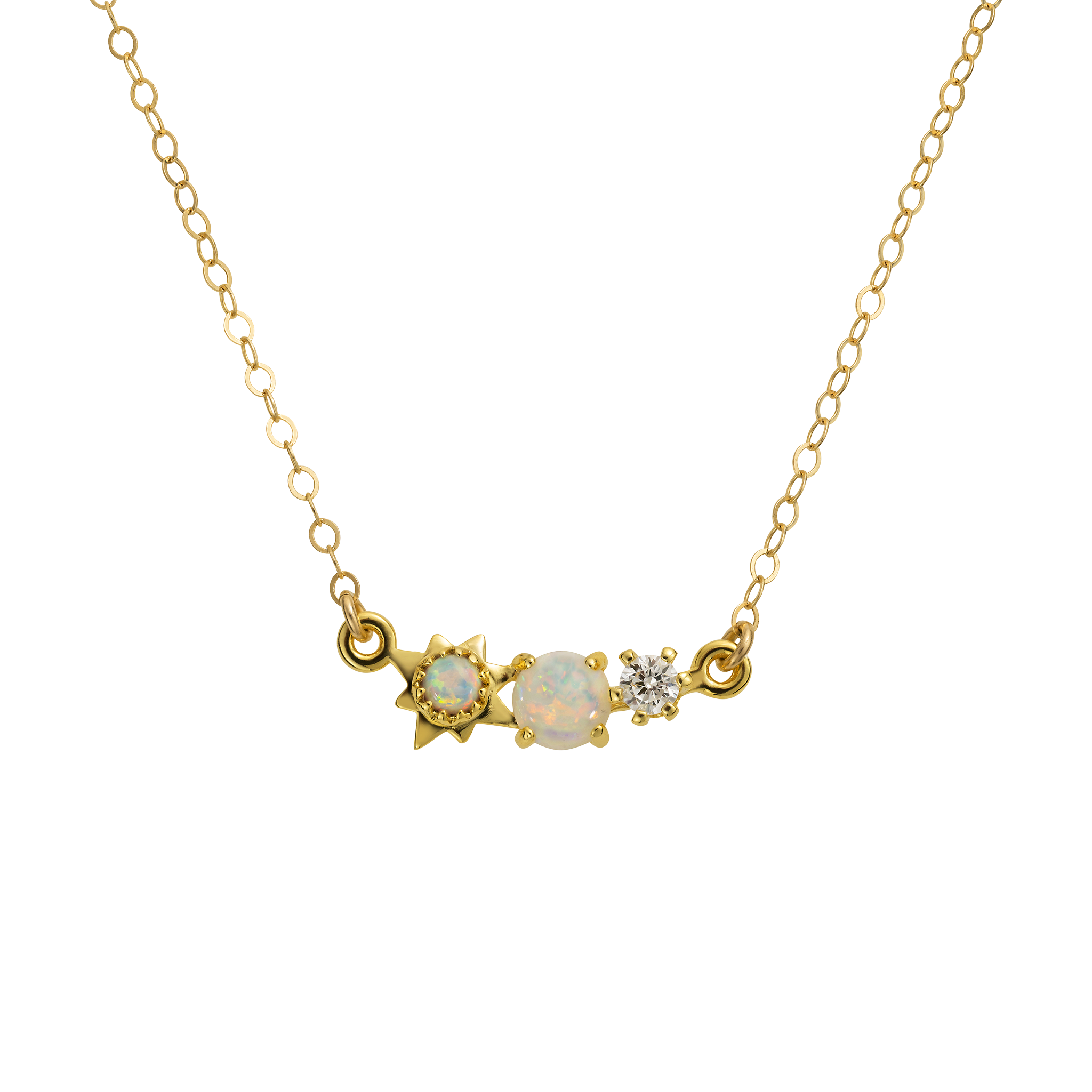 14kt Gold Opal & Diamond Necklace | Sun Moon & Star Pendant - La