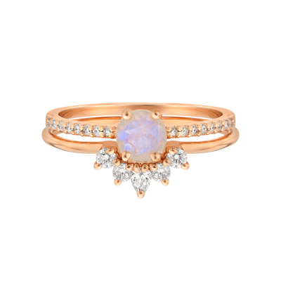 Rose Gold Rainbow Moonstone & Topaz Dancing Fairy Ring Set