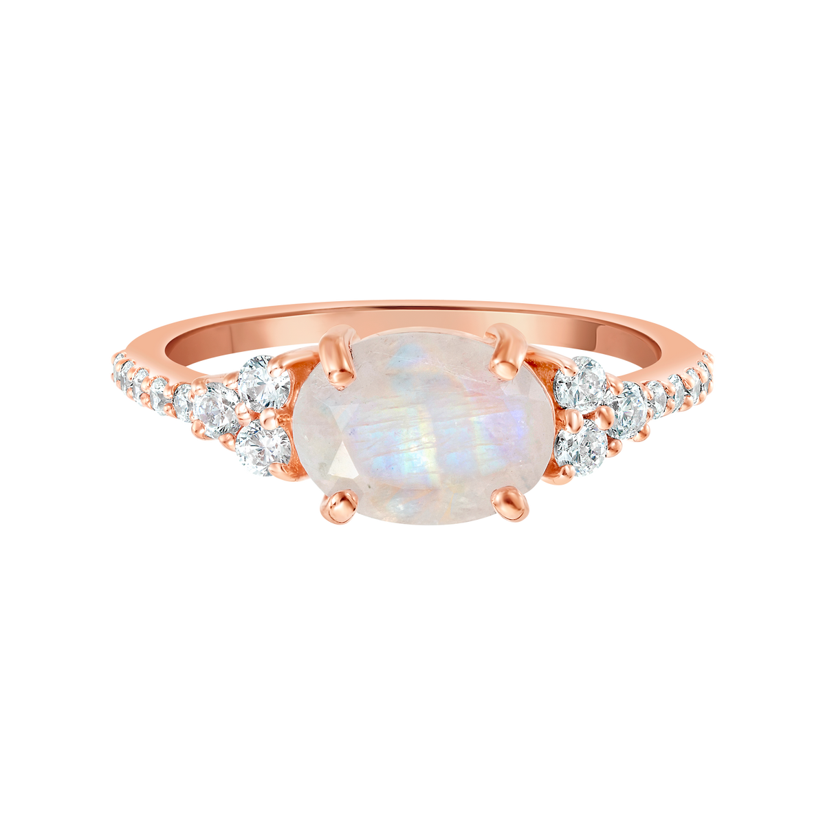 Rose Gold Rainbow Moonstone & Diamond Isla Ring