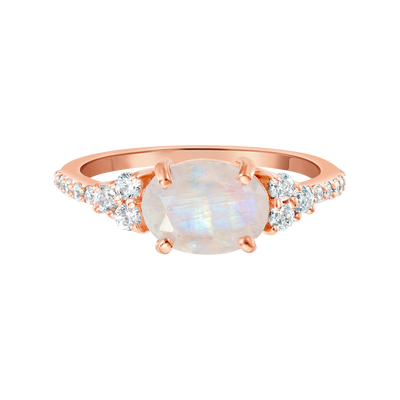 Rose Gold Rainbow Moonstone & Diamond Isla Ring
