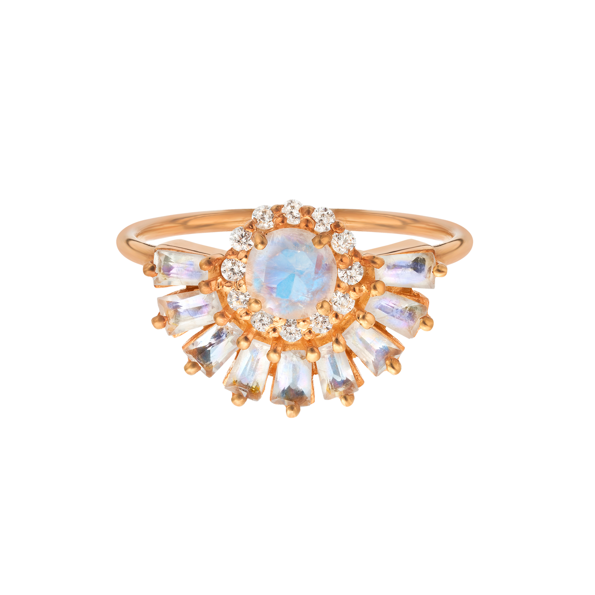 Rose Gold Rainbow Moonstone Temptress Ring