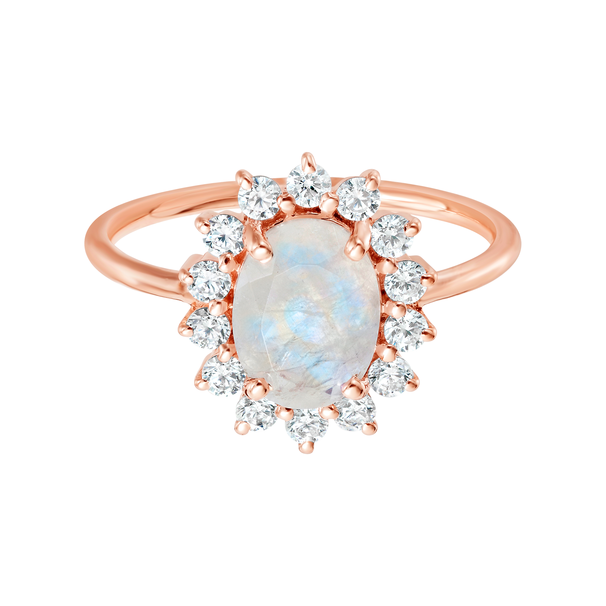 Rose Gold Rainbow Moonstone & Diamond Clarissa Ring
