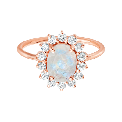 Rose Gold Rainbow Moonstone & Diamond Clarissa Ring