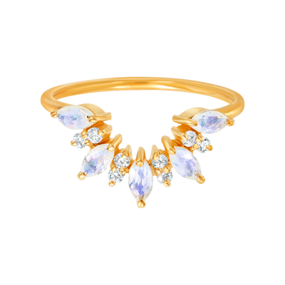 Rainbow Moonstone & Diamond Sunrise Arc Ring