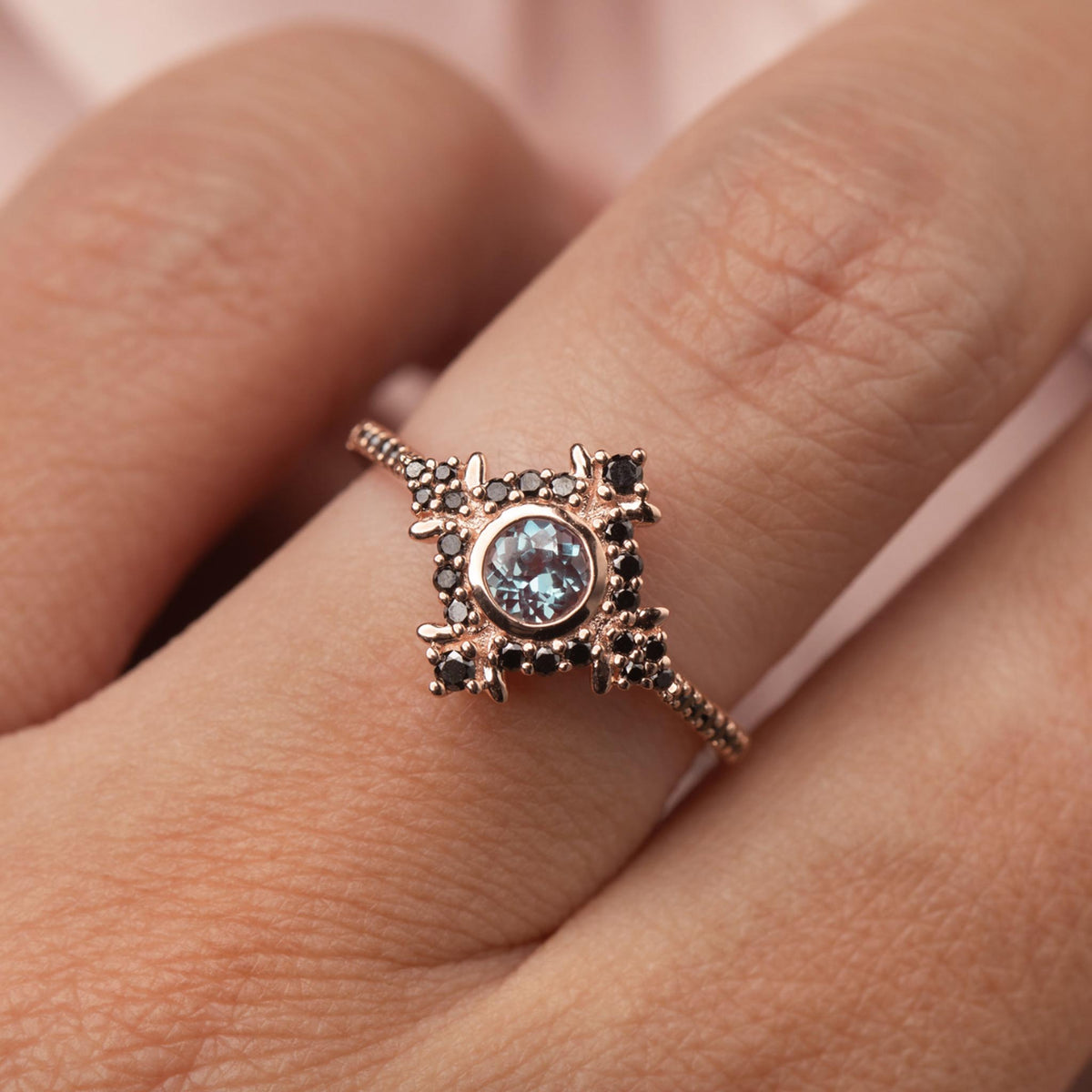 9kt Rose Gold Alexandrite & Black Diamond Galaxy Ring