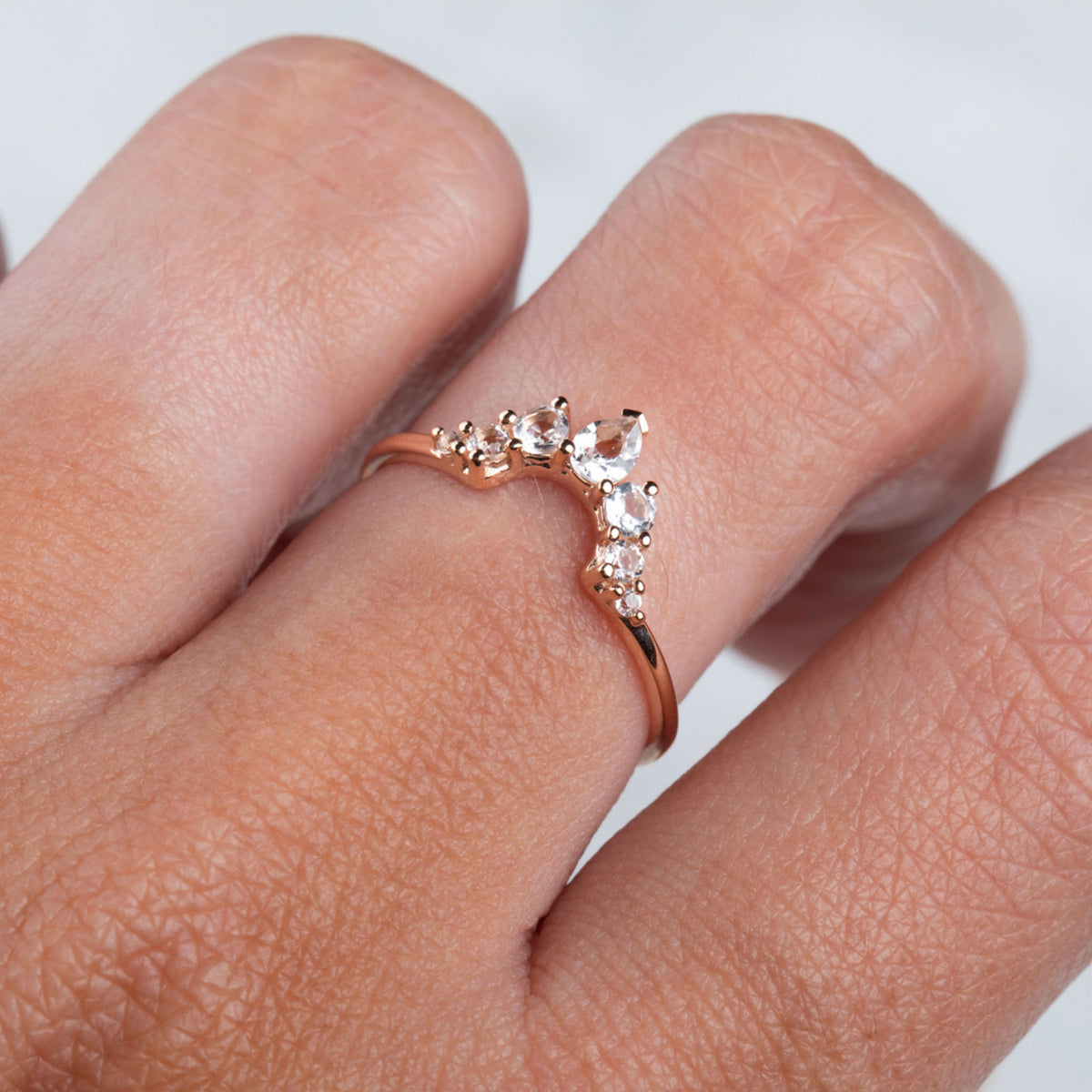 14kt Rose Gold White Topaz Arc Ring