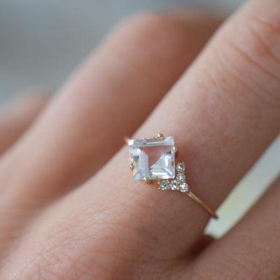 Solid Gold Diamond & Topaz Aphrodite Shield Ring
