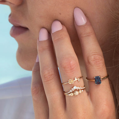 9kt Gold Rainbow Moonstone and Diamond Vivant Arc Ring