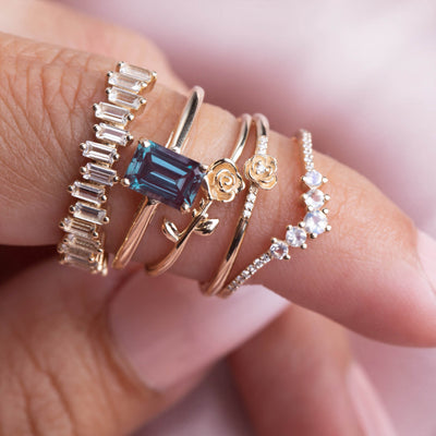 9kt Gold Rainbow Moonstone and Diamond Vivant Arc Ring