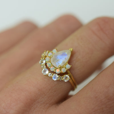 Rainbow Moonstone & Topaz Arc Ring