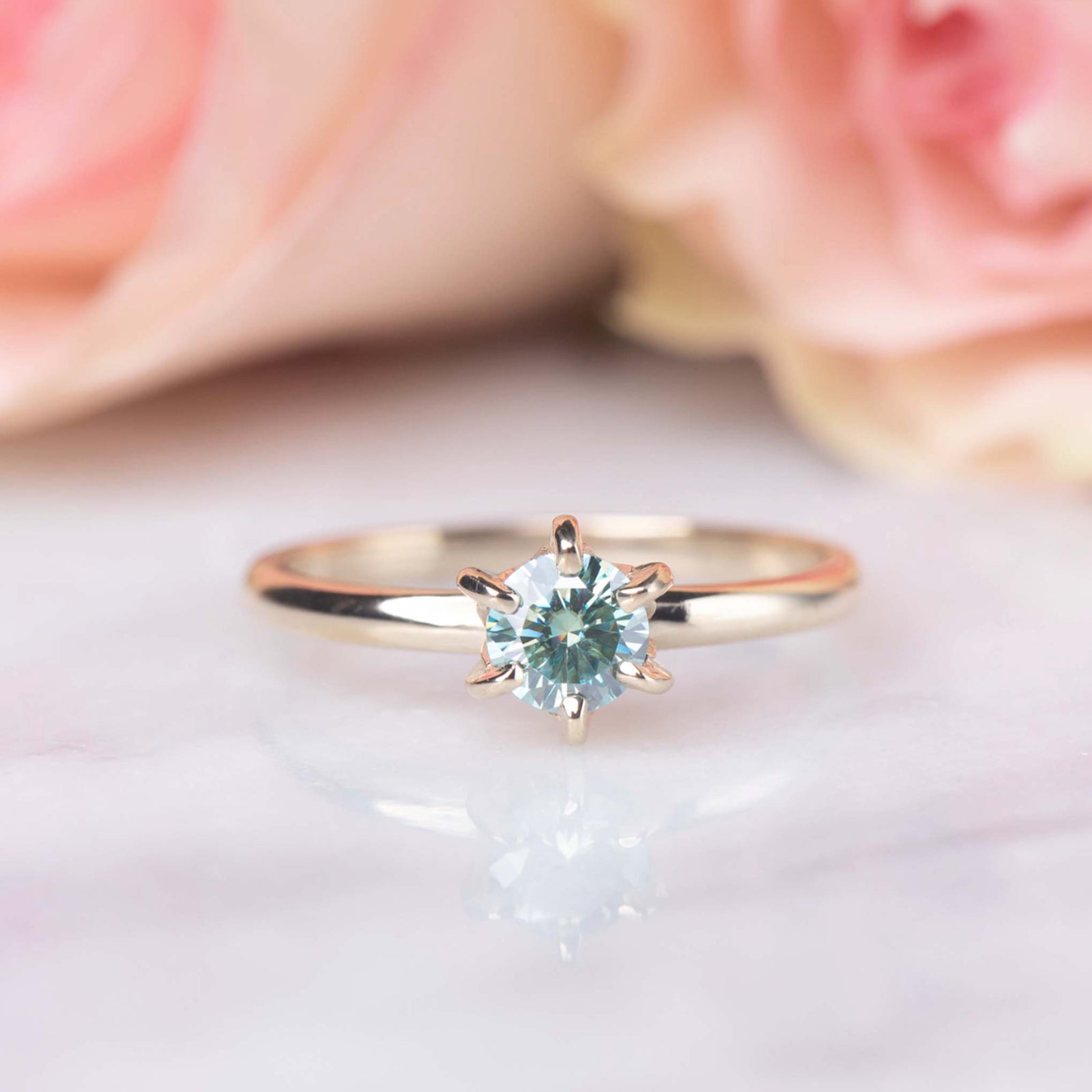 Solid Gold Teal Moissanite Oceanic Ring