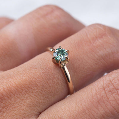 Solid Gold Teal Moissanite Oceanic Ring