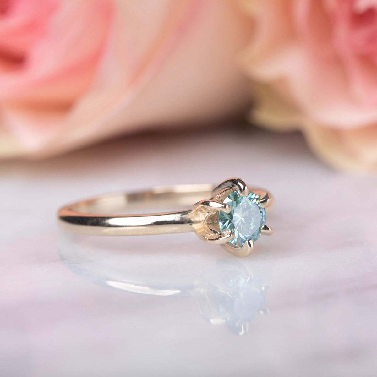 Solid Gold Teal Moissanite Oceanic Ring