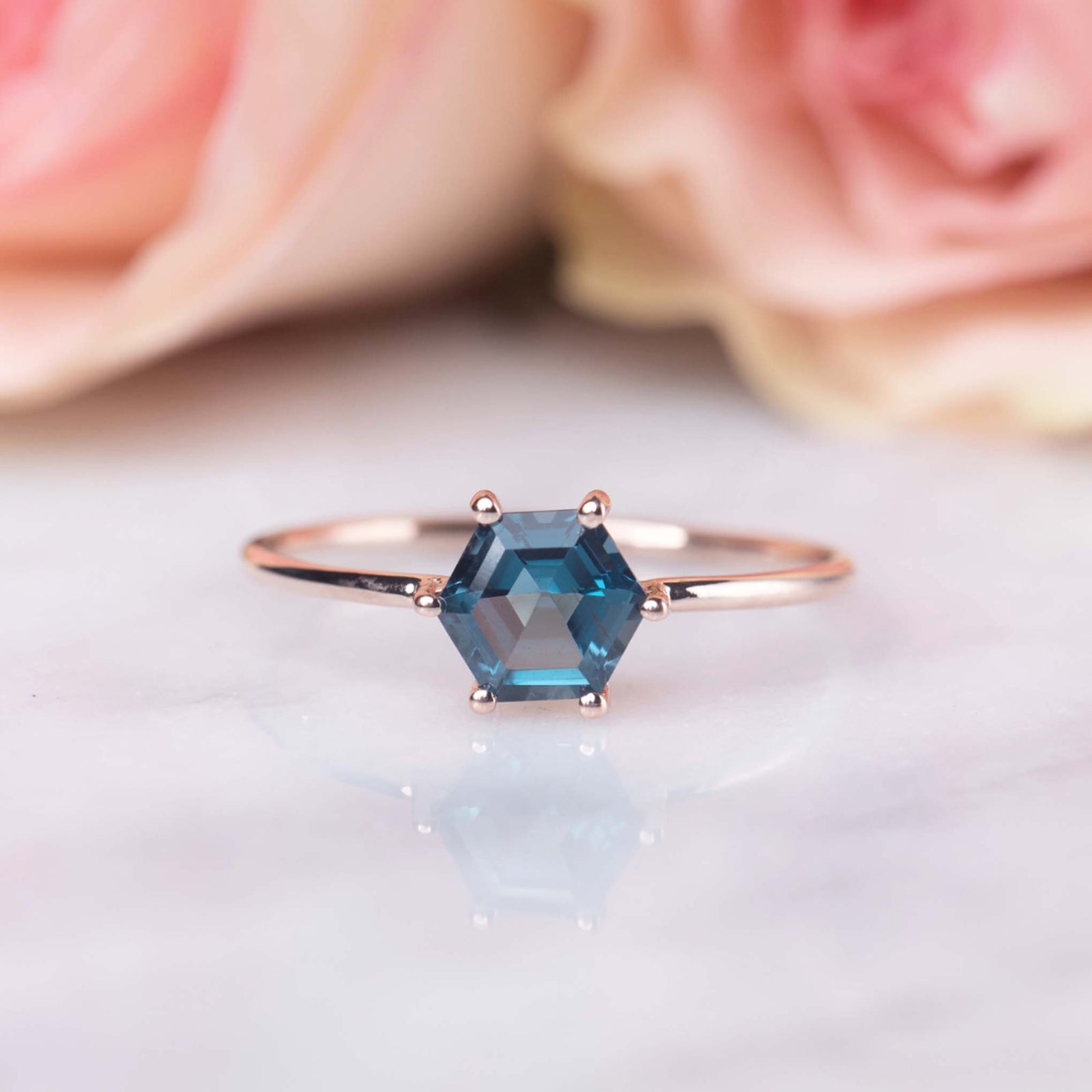Solid Rose Gold London Blue Topaz Midnight Ring