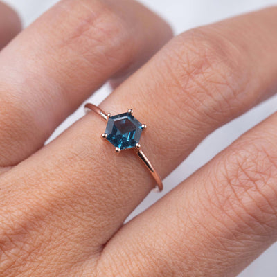 Solid Rose Gold London Blue Topaz Midnight Ring