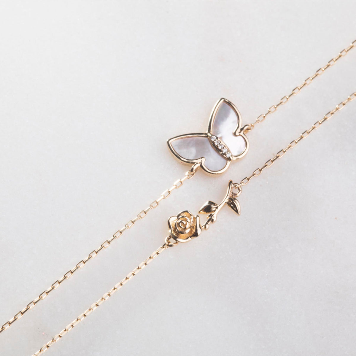 Solid Gold Mother Of Pearl Butterfly Bracelet