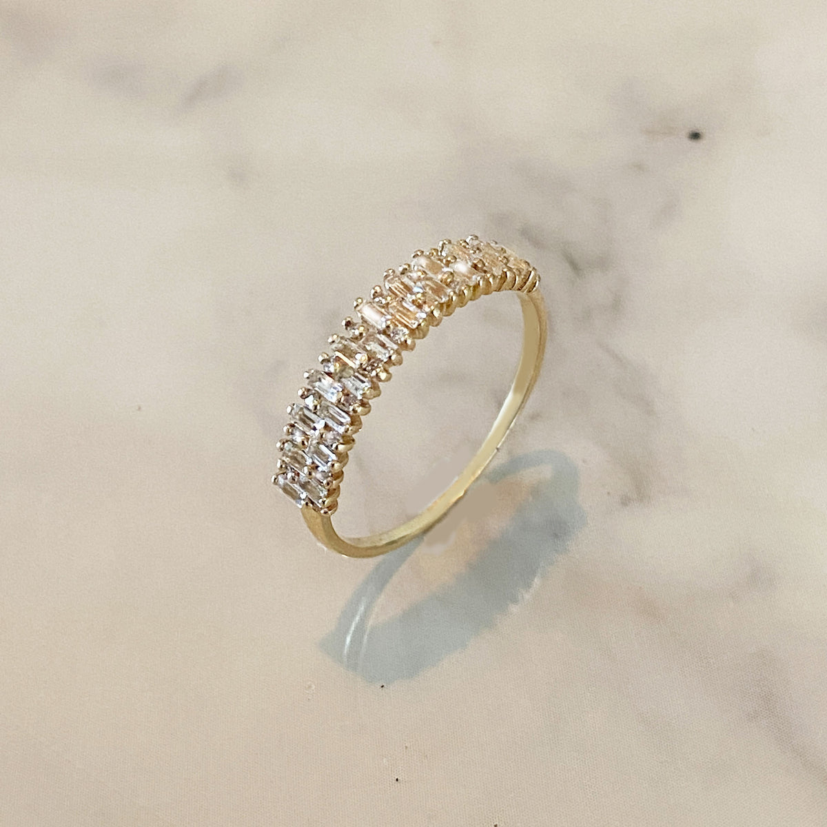 Solid Gold White Topaz & Diamond Angel’s Bridge Ring