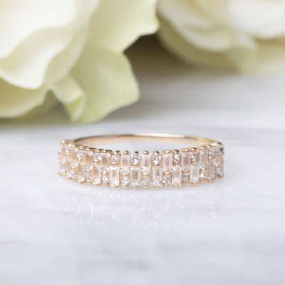 Solid Gold White Topaz & Diamond Angel’s Bridge Ring