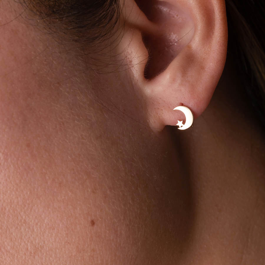 14kt Gold Celestial Moon and Star Hoops