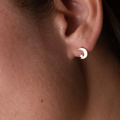 14kt Gold Celestial Moon and Star Hoops