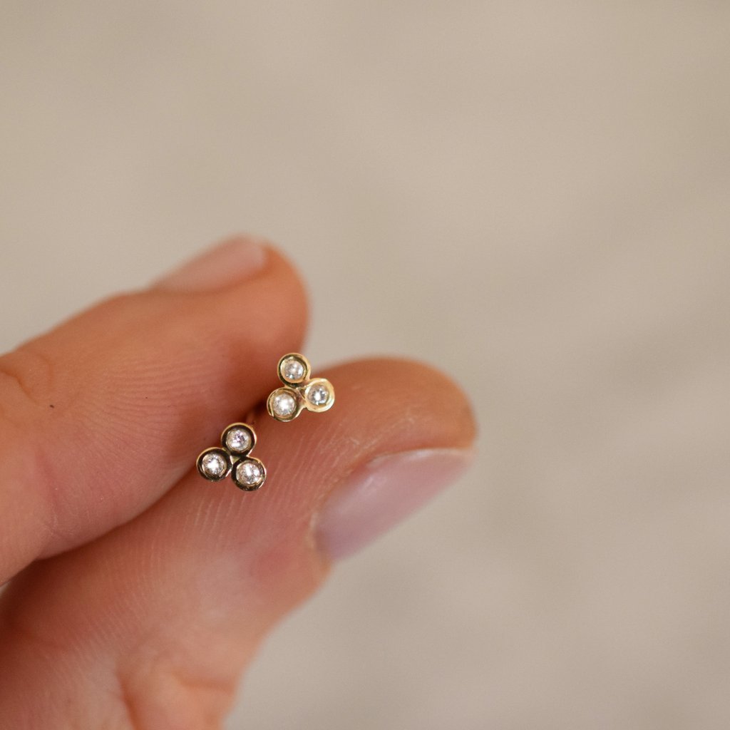 Solid 14kt Gold Diamond Trio Studs