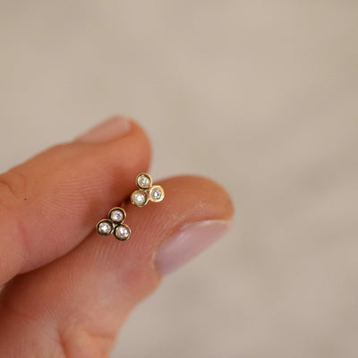 Solid 14kt Gold Diamond Trio Studs