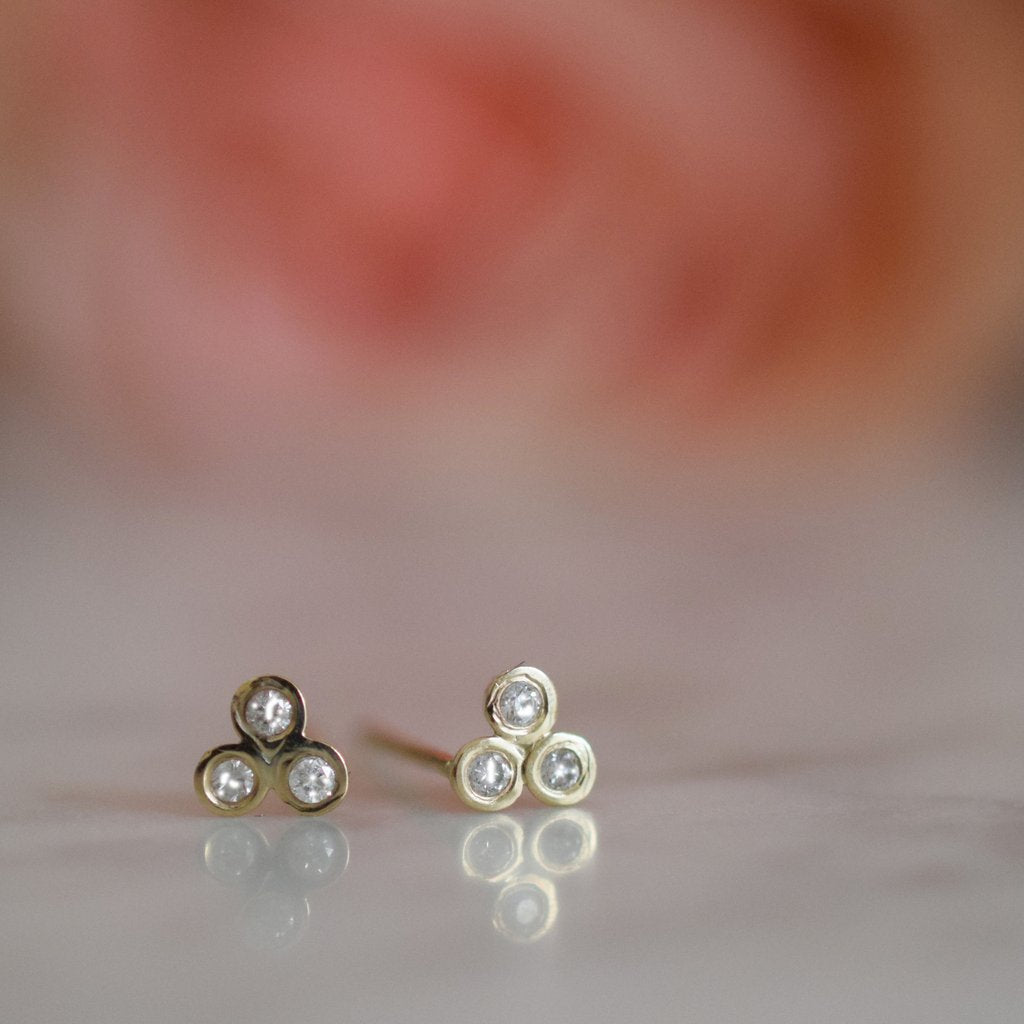 Solid 14kt Gold Diamond Trio Studs