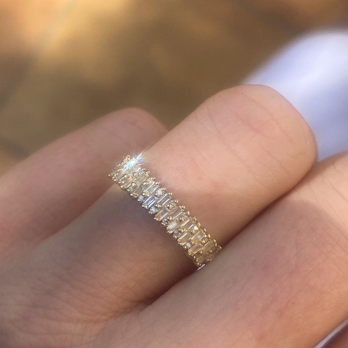 Solid Gold White Topaz & Diamond Angel’s Bridge Ring