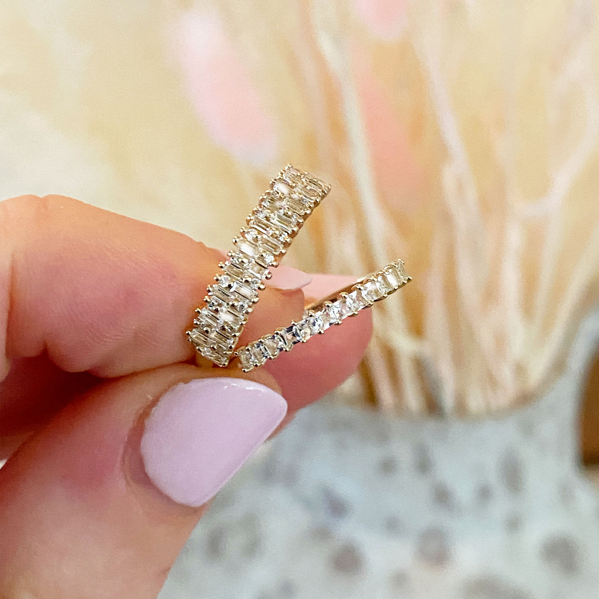 Solid Gold White Topaz & Diamond Angel’s Bridge Ring