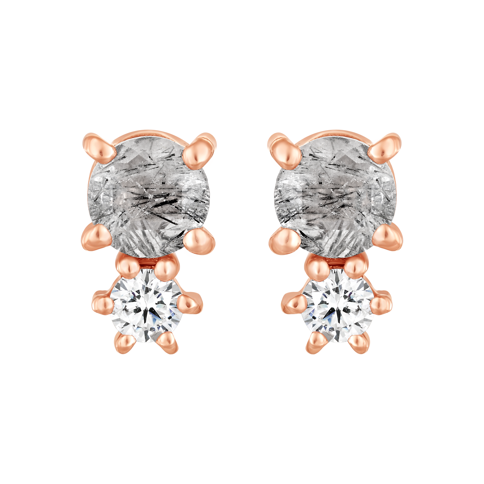 Rose Gold Rutilated Quartz and Topaz Doublet Studs
