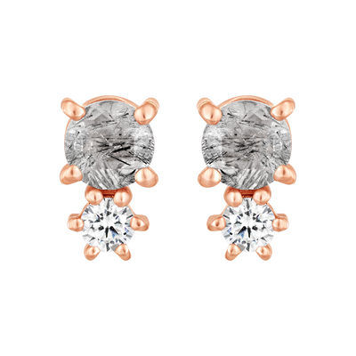 Rose Gold Rutilated Quartz and Topaz Doublet Studs