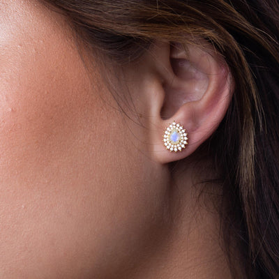 Rainbow Moonstone and Diamond Vintage Versailles Studs