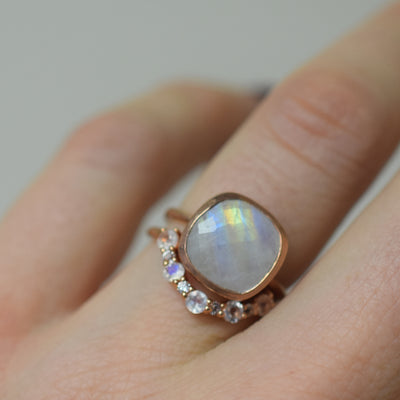 Rose Gold Royal Rainbow Moonstone and Topaz Eclipse Stack