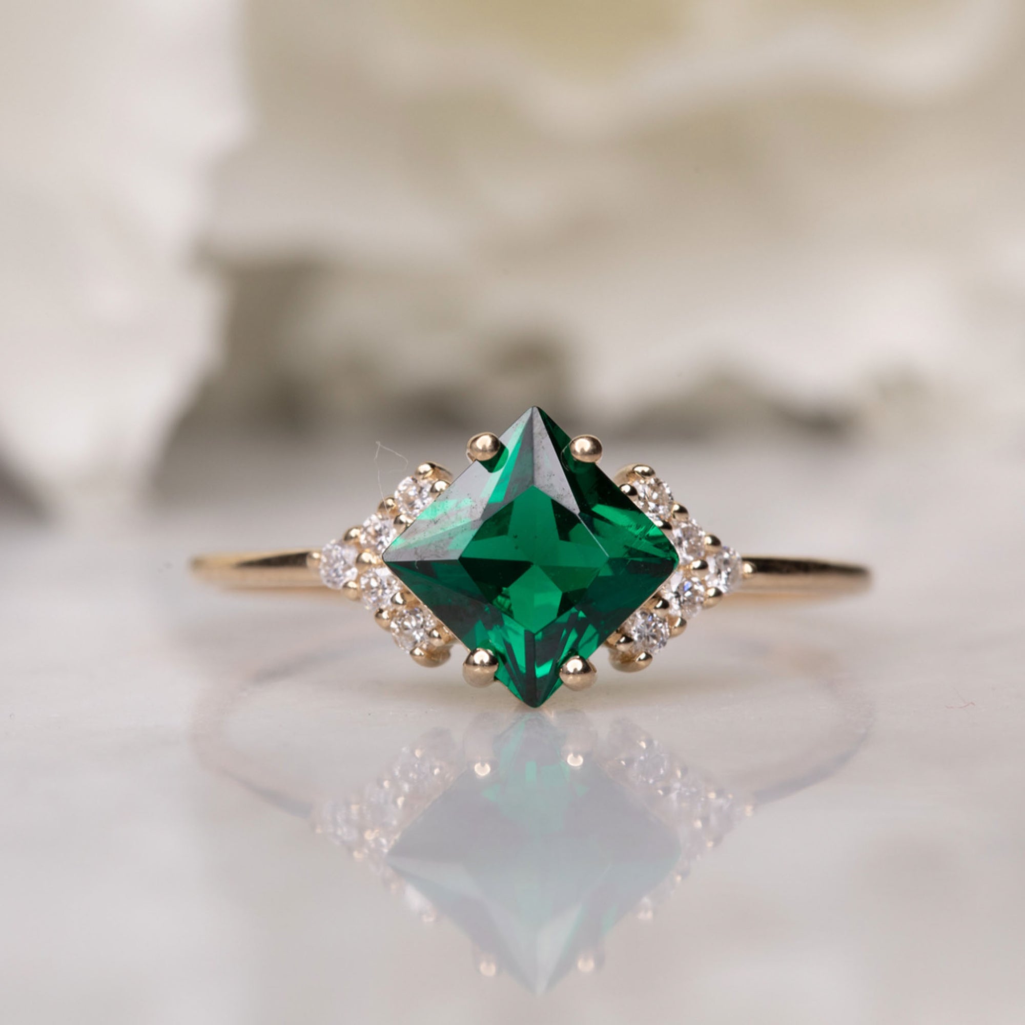 14kt Gold Emerald and Diamond Aphrodite Shield RIng