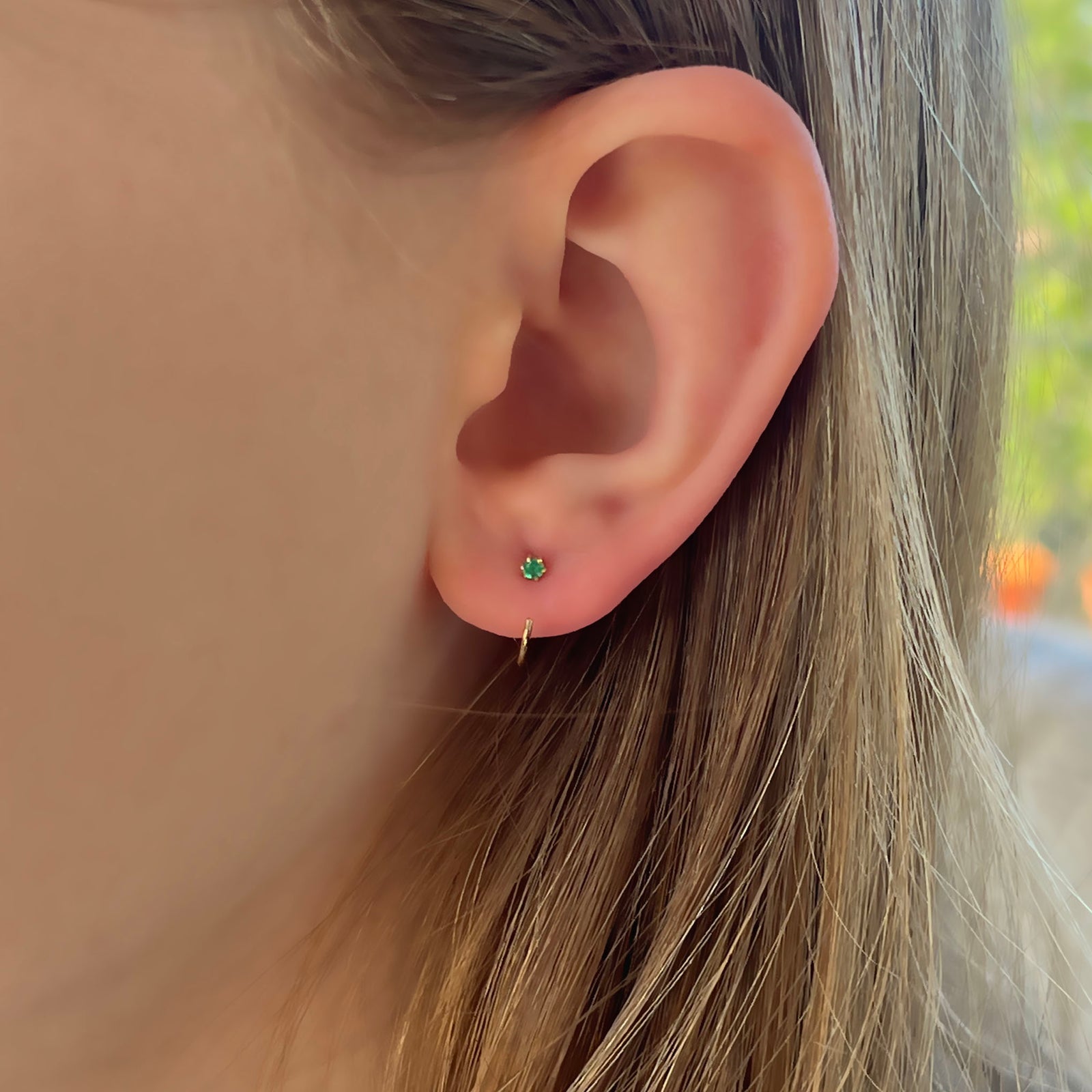 14kt Gold Emerald Mini Emerald Ear Huggers