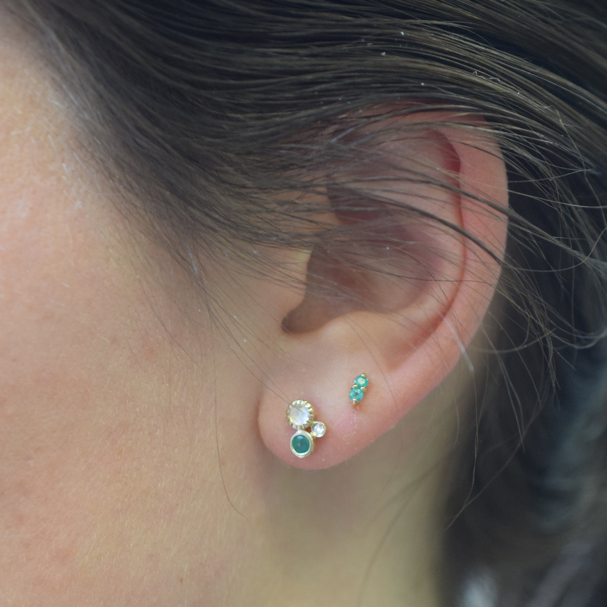 14kt Gold Emerald Pavillion Studs