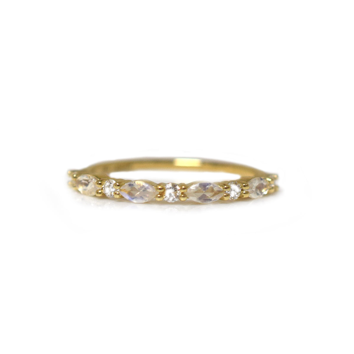 Solid Gold Rainbow Moonstone and Diamond Eternity Marquise Band