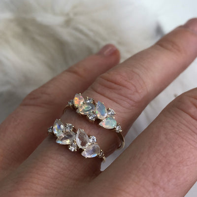 Solid 14kt Gold Rainbow Moonstone & Diamond Woodland Fairytale Ring