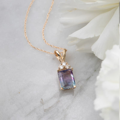 14kt Gold Fluorite & Diamond Fiare Pendant