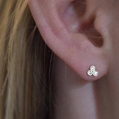 Solid 14kt Gold Diamond Trio Studs