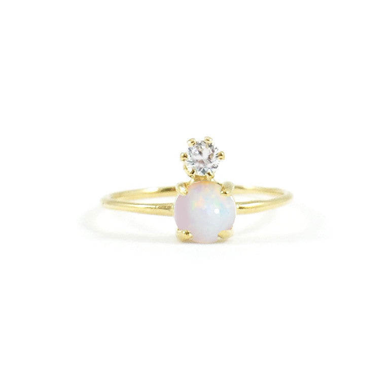 Double Dose Gold Ring (opal and diamond)